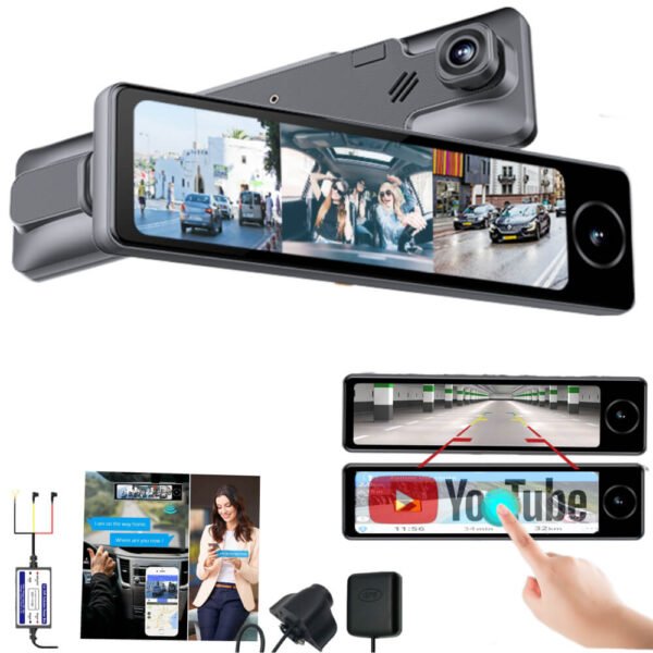SRSABSOLUTE F/R/C 4G DashCam Full Set WiFi MicroSD GPS 24h Live Remote Park Monitor Low Light Night Vision Bluetooth Car DVR (3 Channel S12Plus 12" 4G ADAS 2GB+32GB SRS Gen2 Android)
