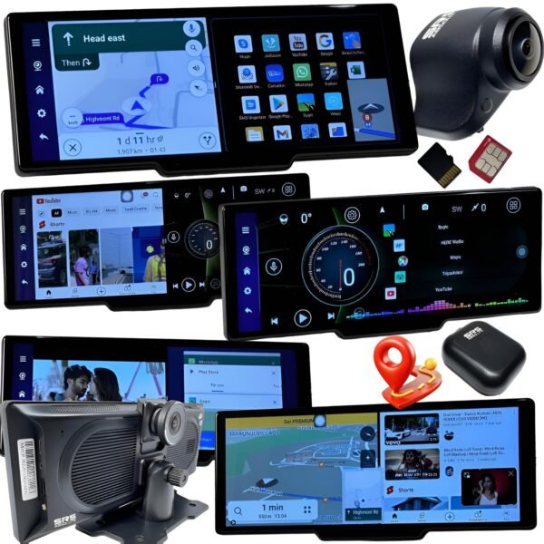 SRSABSOLUTE F/R 4G Dash Cam Android 8GB RAM ADAS CarPlay Loop Record Remote Park Monitor GPS Tracking Live Video BT 5G WIFI HotSpot MicroSD SIM Reverse Parking Map App PlayStore Split Screen S13Ultra