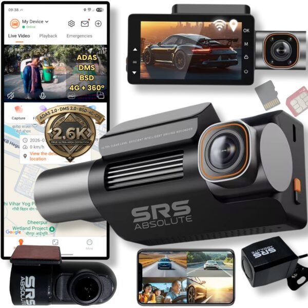 SRSABSOLUTE 360° 4 Channel 4G Dash Cam GPS Tracking Live Video IR InfraRed Night Vision ADAS BSD DMS Parking Monitor Calling Pedestrian Alert Time Lapse Collision Sensor Record LiveStream Playback WiFi Hotspot Loop Record GSensor 1TB MicroSD  SIM Support S62KGen4
